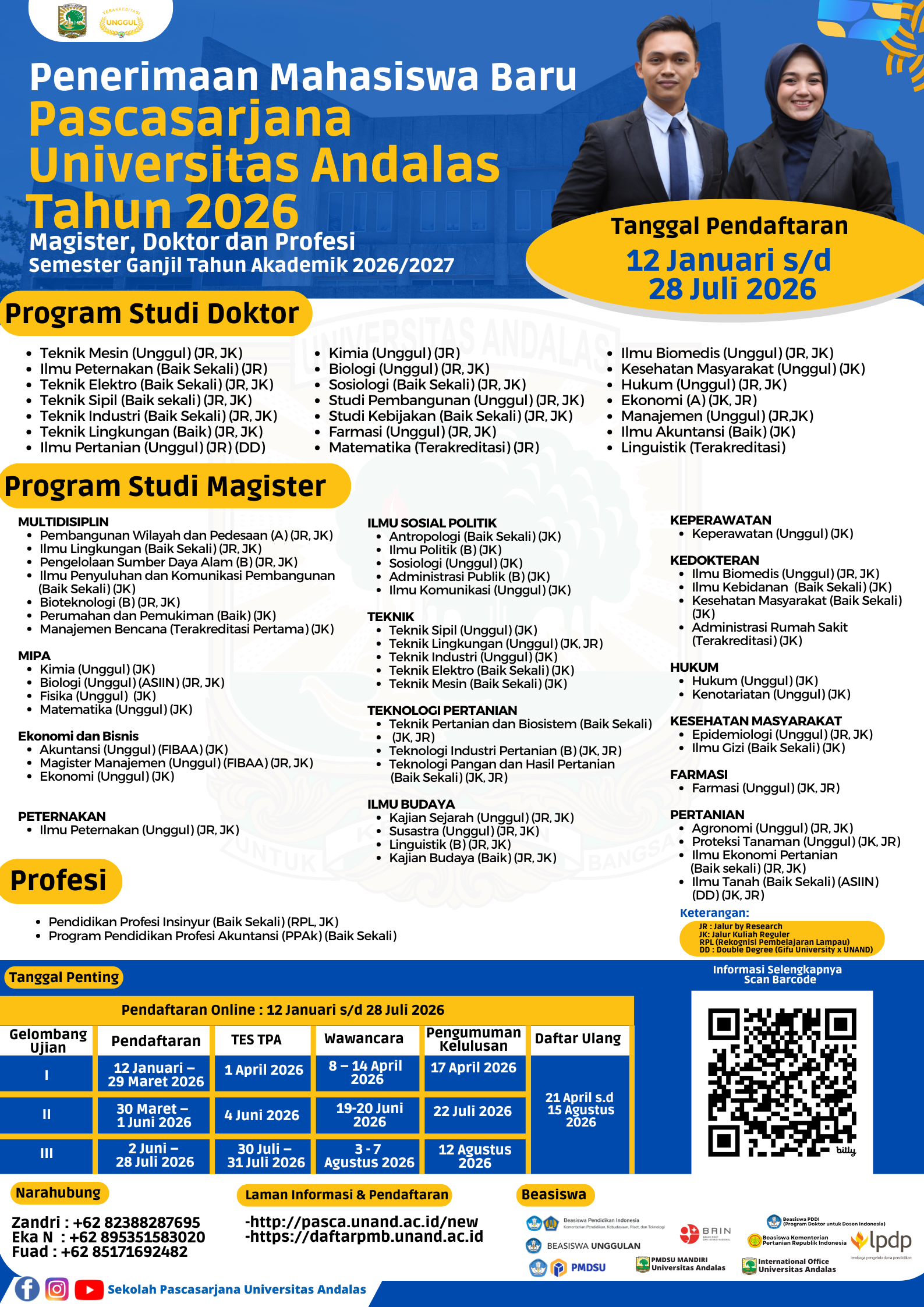 Flyer Penerimaan Mahasiswa Baru Pascasarjana Universitas Andalas Tahun 2026